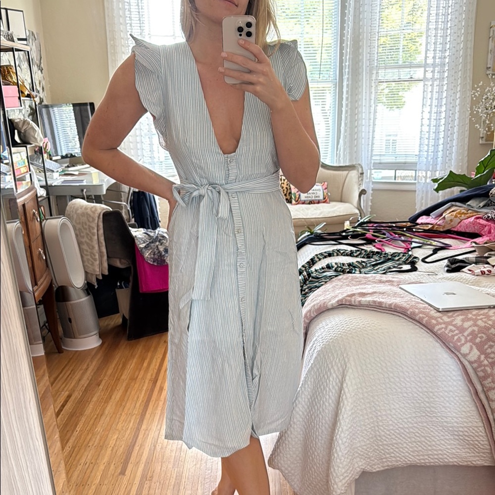Blue and White Tie Front A-Line Sundress